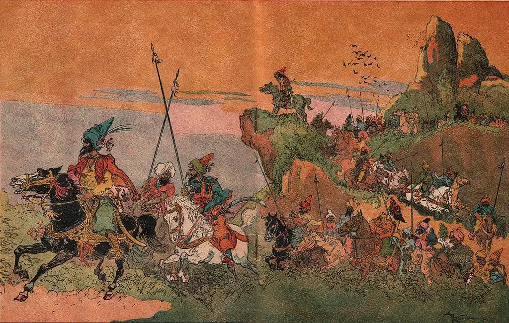 Иллюстрация «40 разбойников», 1945 год, художник Альберт Робида, к сказке «Али-Баба и сорок разбойников». (Public Domain)