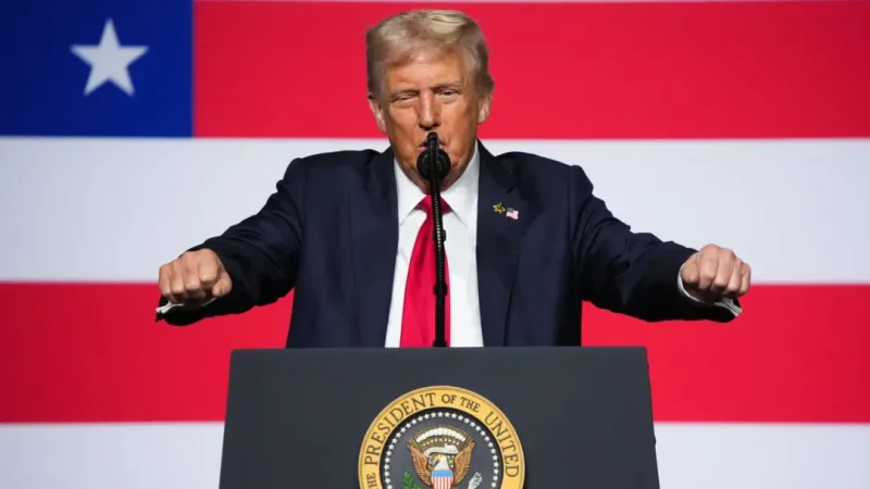 Дональд Трамп выступает перед высшим военным командованием США на базе Корпуса морской пехоты в Квантико, штат Вирджиния, 30 сентября 2025 года. (Andrew Harnik /Pool via AP)