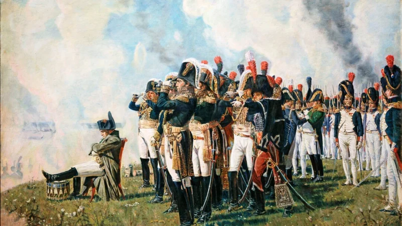 «Наполеон I на Бородинских высотах» Василия Верещагина (1897) изображает сидящего Наполеона, наблюдающего за боем во время Бородинского сражения 7 сентября 1812 года. (Public Domain) (оригинал — Россия, Государственный исторический музей, масло, холст, 107×157 см)