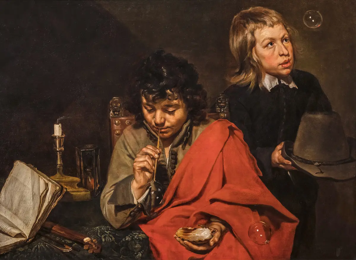 «Два мальчика, пускающие мыльные пузыри», ок. 1650–1655 годов, Михаэлина Вотье. Масло, холст; 90,5 см × 121,3 см. Дар Флойда Нарамора, Художественный музей Сиэтла. (Copyright Seattle Art Museum)
