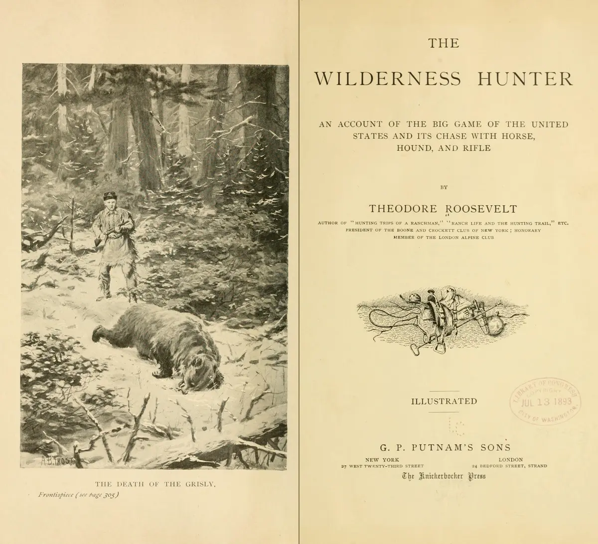 Фронтиспис книги «Охотник в дикой природе», 1893 год, Теодор Рузвельт. Интернет-архив. (Public Domain)