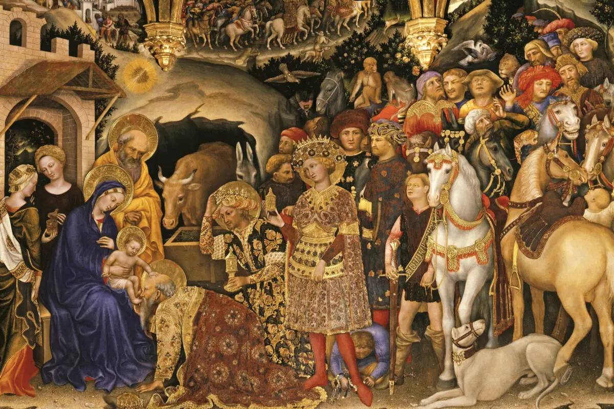 Фрагмент картины «Поклонение волхвов», 1423 год, Джентиле да Фабриано. Темпера на панели. Галерея Уффици, Флоренция. (Public Domain)