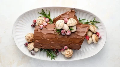 Рождественское полено можно приготовить заранее, на вкус тортик так же хорош, как и на вид — идеальный вариант для праздничного десерта без лишних хлопот. (Jennifer Segal)
