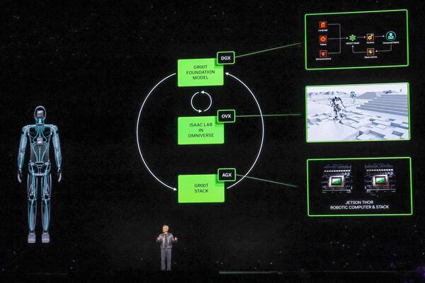 Генеральный директор NVIDIA Дженсен Хуанг выступает в Сан-Хосе, штат Калифорния, 18 марта 2024 года.