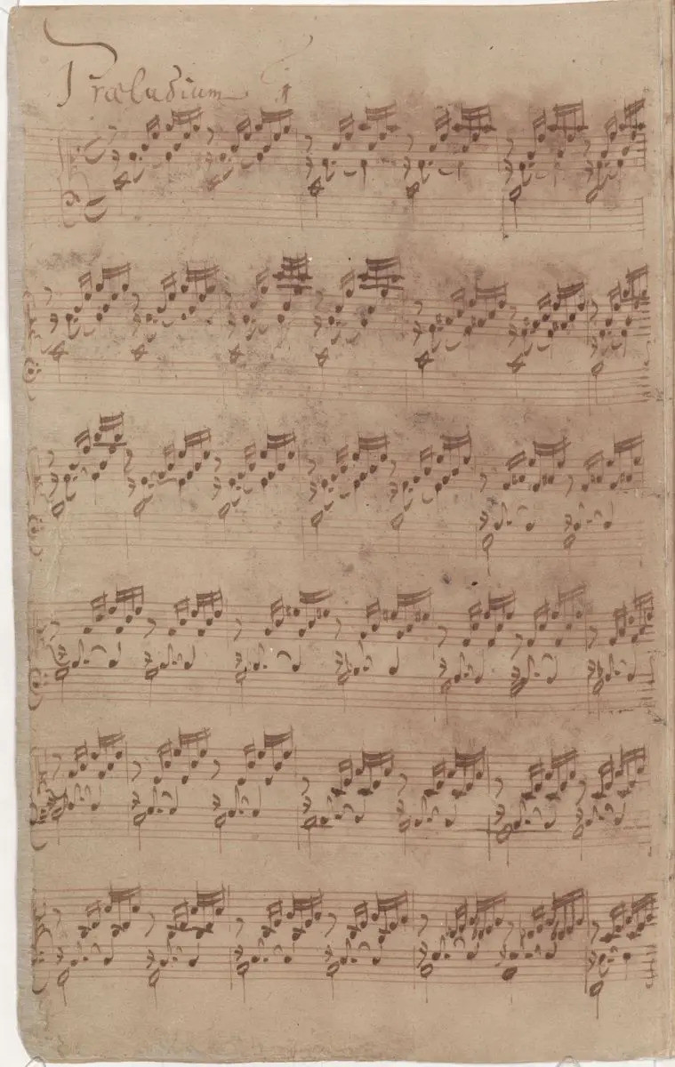Автограф Баха первой прелюдии из Книги 1 (1722).