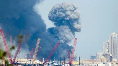 Огромный столб дыма над промышленной зоной и портом в Иране после серии взрывов