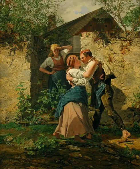 «Влюблённые крестьяне», 1863 год, художник Фердинанд Георг Вальдмюллер. Штеделевский музей. (Public Domain)