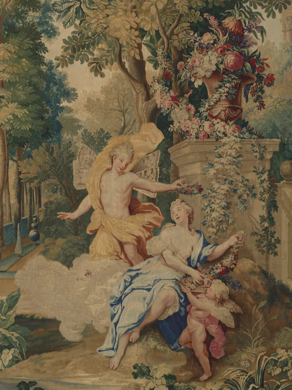 Фрагмент гобелена «Флора и Зефир» (из цикла «Фасты» Овидия), 1704–1731 гг., мануфактура Гобеленов, Париж; 324,5 см на 295 см. Кливлендский музей искусств, Огайо.