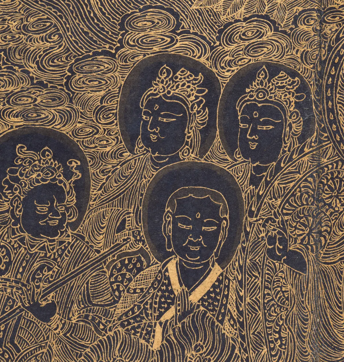 Фрагмент иллюстрированной рукописи «Сутра Лотоса» (Miaofa lianhua jing), том 2, около 1340 года, автор неизвестен, корейский художник. Музей искусств Метрополитен, Нью-Йорк.