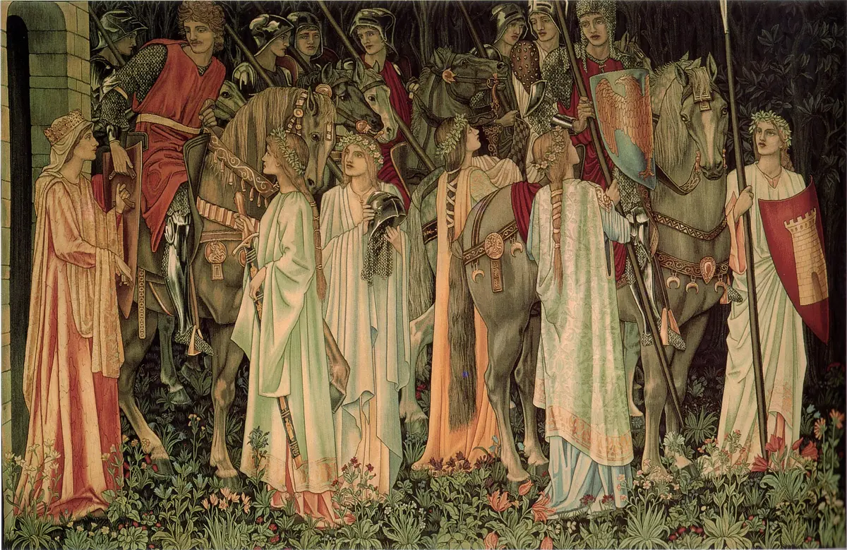 «Вооружение и отъезд рыцарей», фрагмент гобелена «Святой Грааль», 1890-е годы, сэр Эдвард Бёрн-Джонс, Уильям Моррис и Джон Генри Дирл.